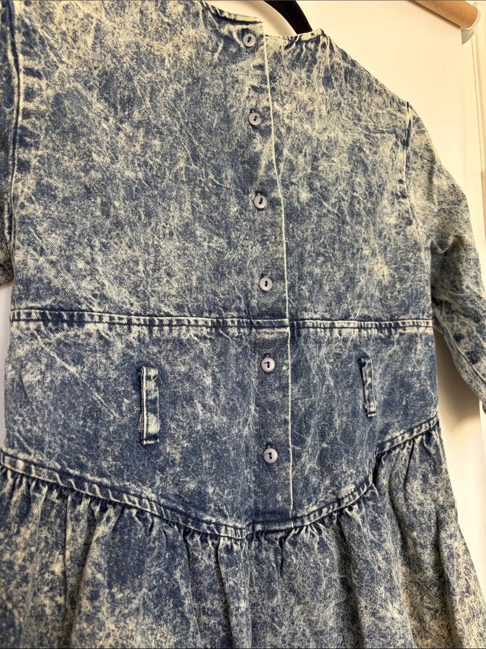 Vintage 80s Cherokee Girls Acid-Wash Denim Dress Western No Belt M